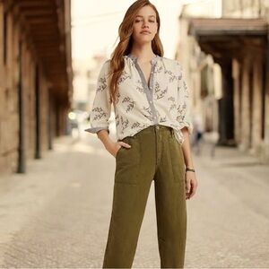 Anthropologie Khaki Wide Leg Trousers